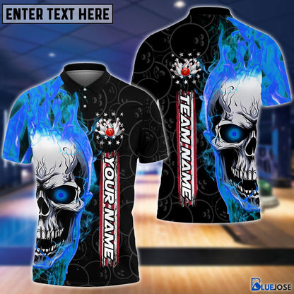 Frenzideas Personalized Name and Team Name Skull Fire Winner Bowling and Pins Multicolor 3D Shirt