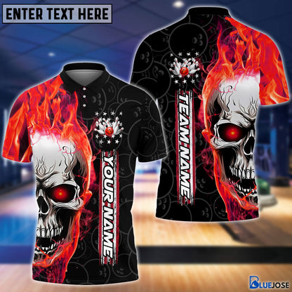 Frenzideas Personalized Name and Team Name Skull Fire Winner Bowling and Pins Multicolor 3D Shirt