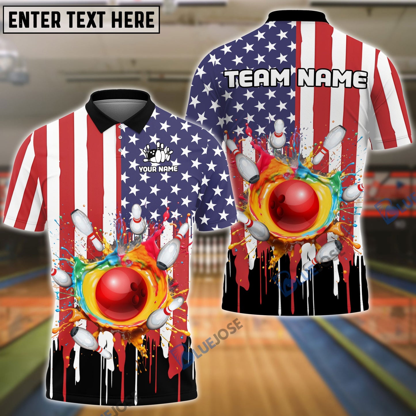 Frenzidea Bowling And Pins Color Paint Drop Customized Name 3D Shirt