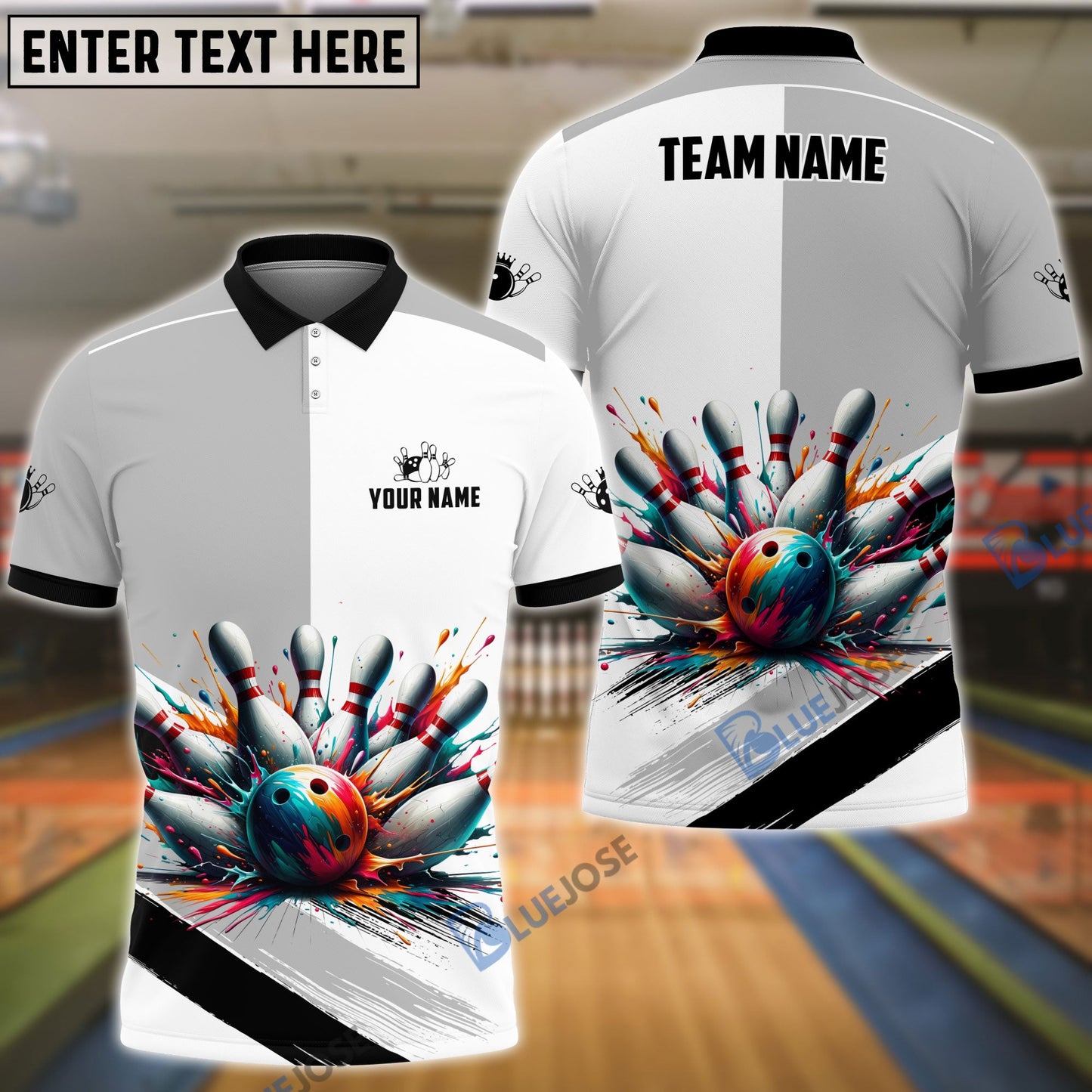 Frenzideas Bowling And Pins Black White Customized Name 3D Shirt