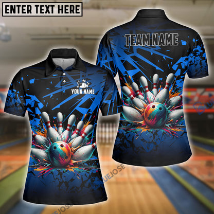Frenzideas Bowling And Pins Diamond Broken Customized Name 3D Shirt for Women (4 Colors)