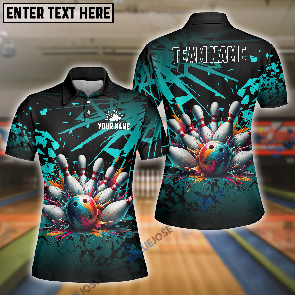 Frenzideas Bowling And Pins Diamond Broken Customized Name 3D Shirt for Women (4 Colors)