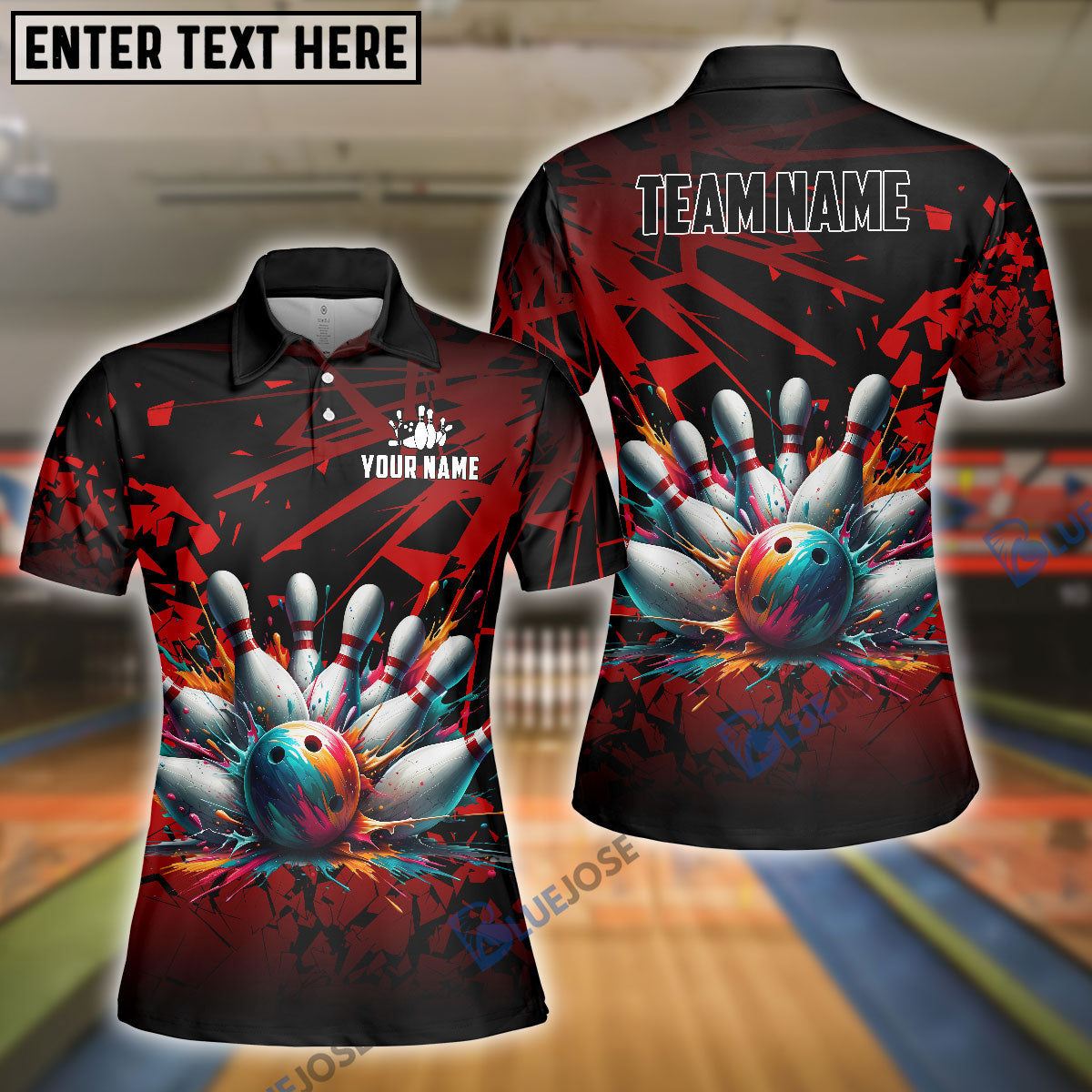 Frenzideas Bowling And Pins Diamond Broken Customized Name 3D Shirt for Women (4 Colors)