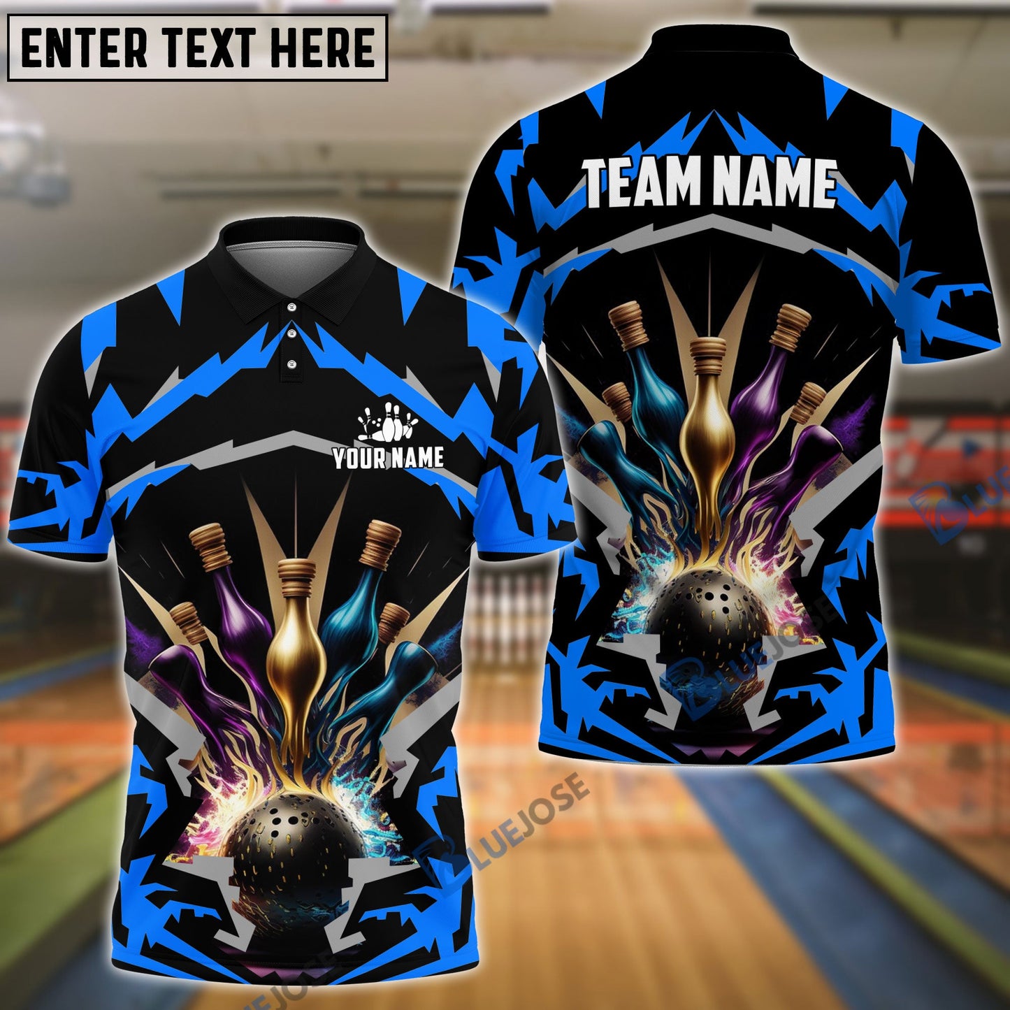 Frenzideas Bowling Break Pins Pattern Customized Name 3D Shirt (4 Colors)