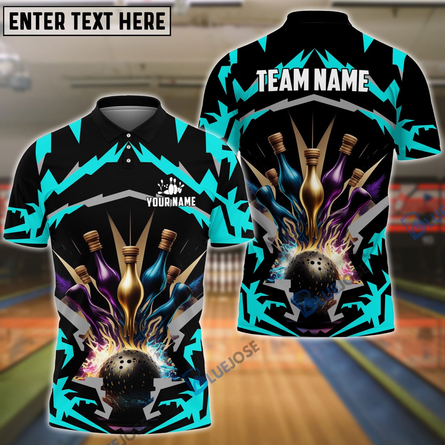 Frenzideas Bowling Break Pins Pattern Customized Name 3D Shirt (4 Colors)