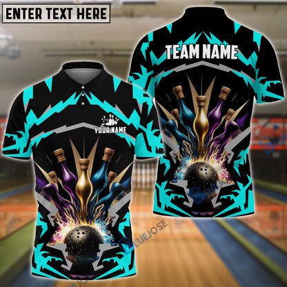 Frenzideas Bowling Break Pins Pattern Customized Name 3D Shirt (4 Colors)