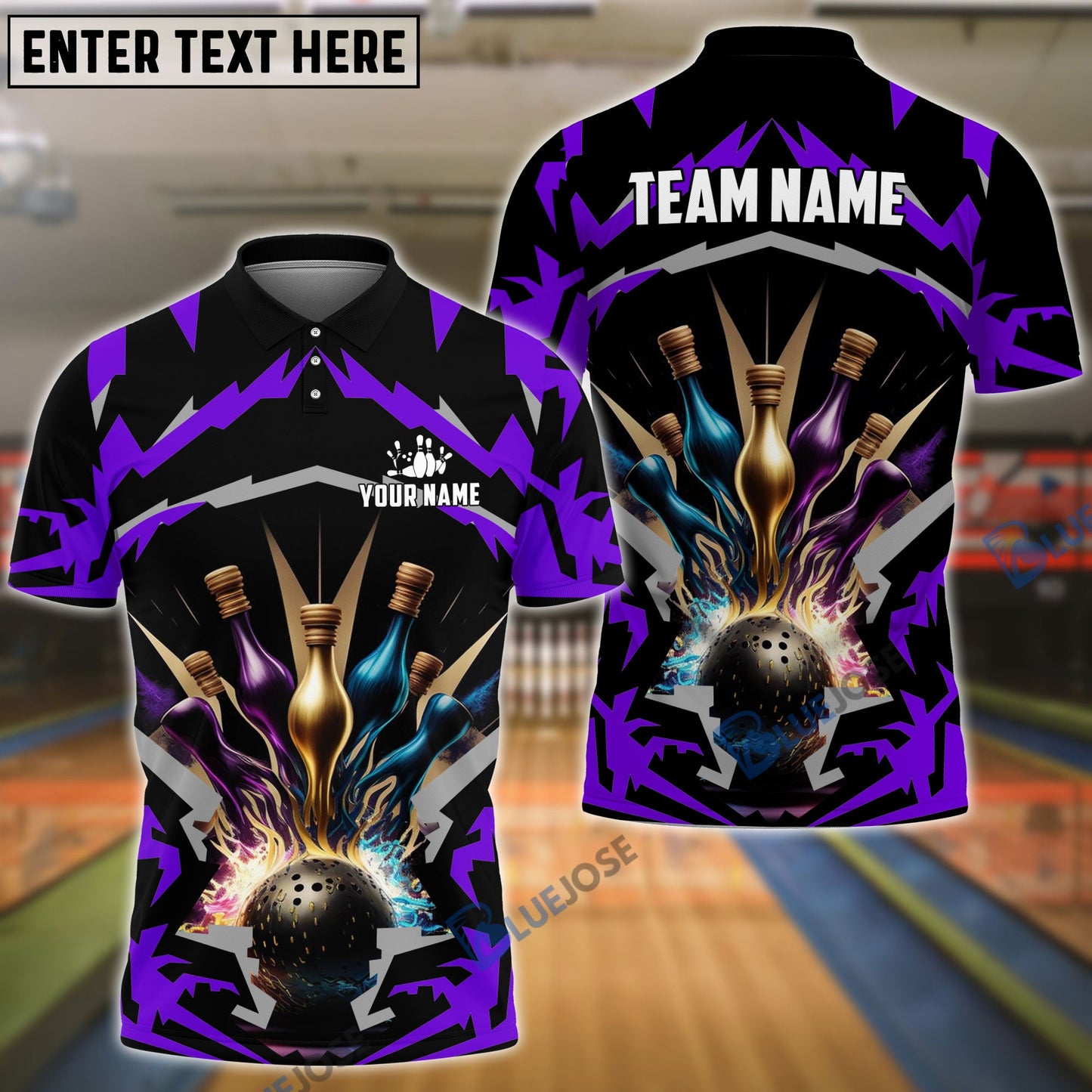 Frenzideas Bowling Break Pins Pattern Customized Name 3D Shirt (4 Colors)