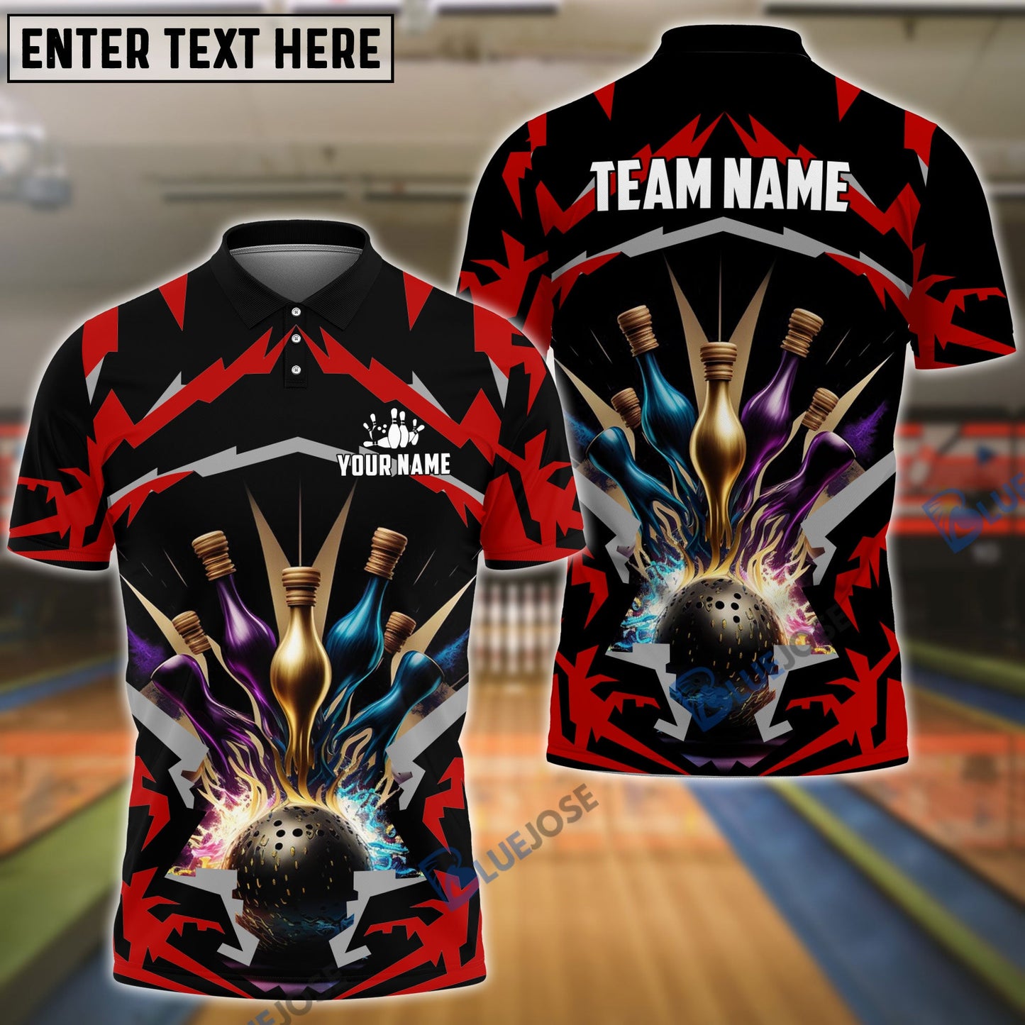 Frenzideas Bowling Break Pins Pattern Customized Name 3D Shirt (4 Colors)