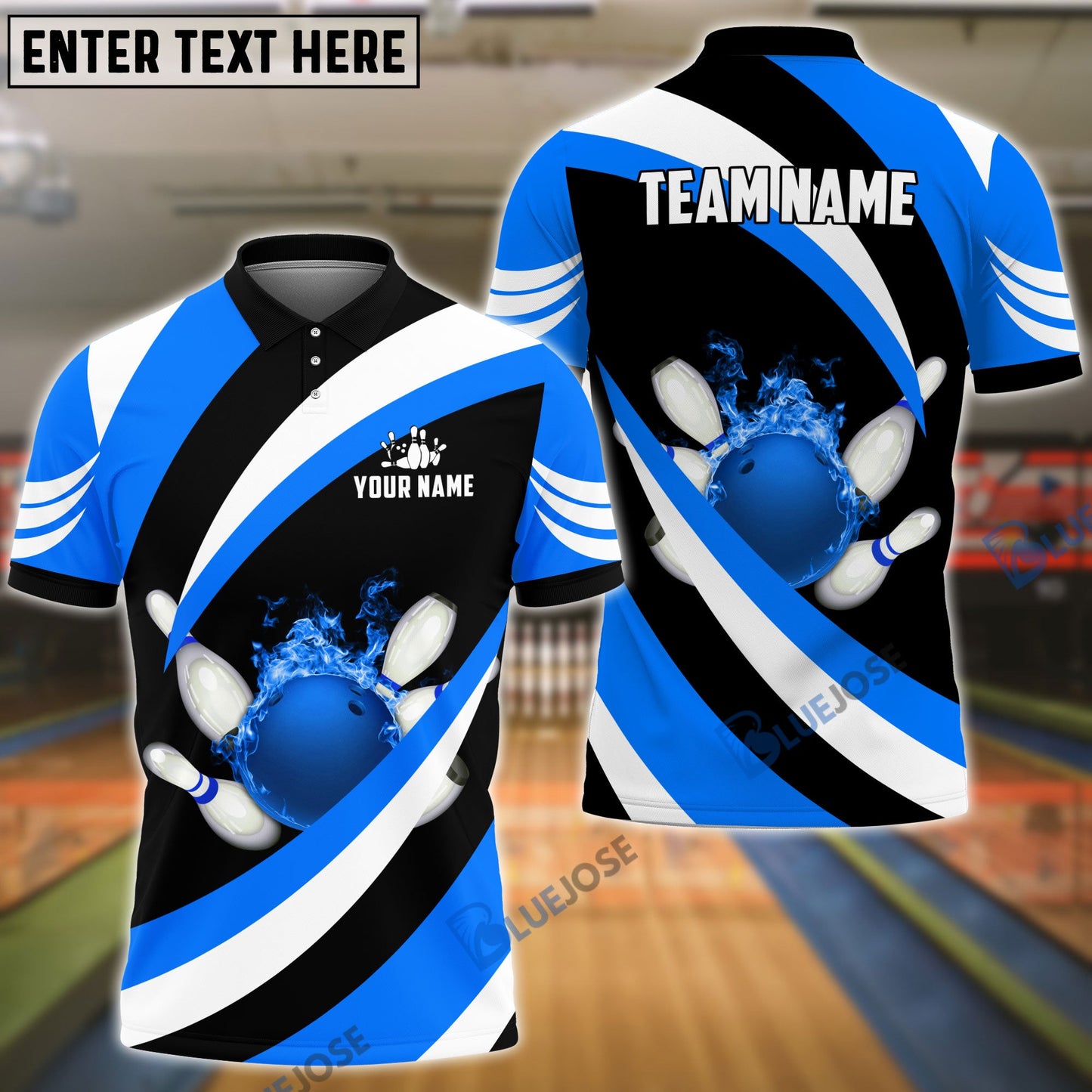 Frenzideas Bowling and Pins Wave Pattern Customized Name 3D Shirt (4 Colors)
