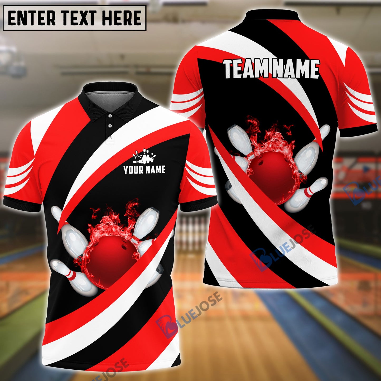 Frenzideas Bowling and Pins Wave Pattern Customized Name 3D Shirt (4 Colors)