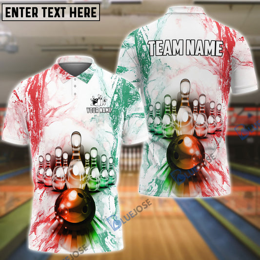Frenzideas Bowling and Pins Green Red Customized Name, Team Name 3D Shirt