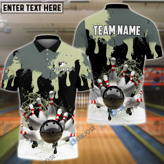 Frenzideas Bowling and Pins Camo Ink Pattern Customized Name, Team Name 3D Shirt