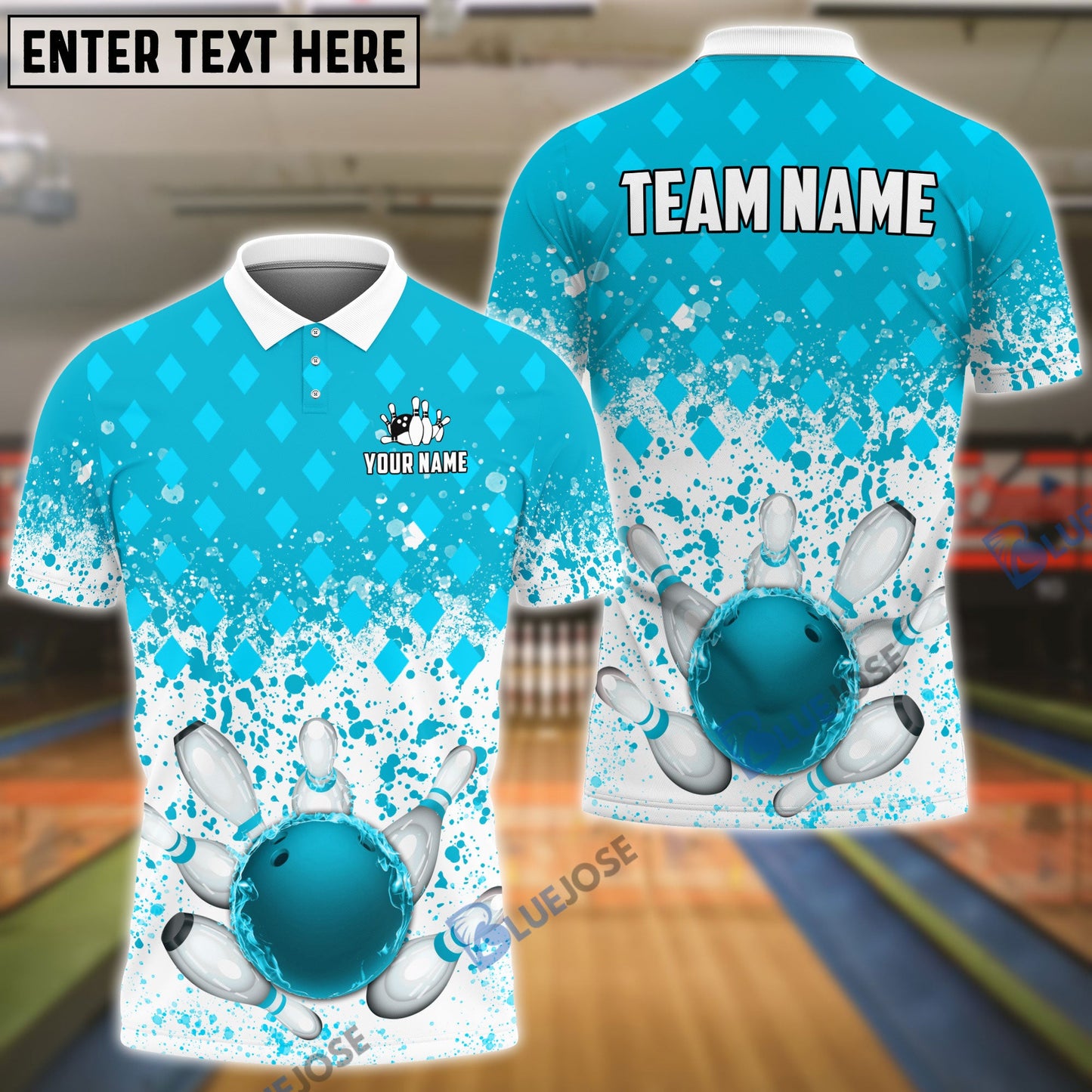 Frenzideas Bowling And Pins Ink Color Pattern Customized Name 3D Shirt (4 Colors)