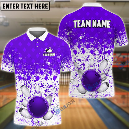 Frenzideas Bowling And Pins Ink Color Pattern Customized Name 3D Shirt (4 Colors)