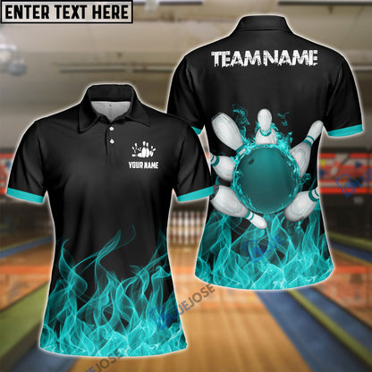Frenzideas Bowling And Pins Ink Fire Pattern Customized Name 3D Shirt for Women (4 Colors)