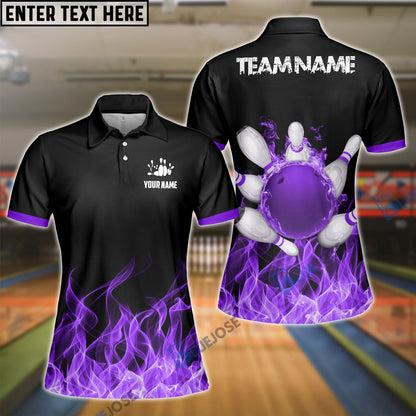 Frenzideas Bowling And Pins Ink Fire Pattern Customized Name 3D Shirt for Women (4 Colors)