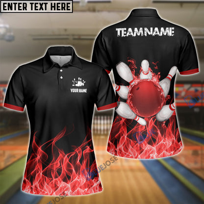 Frenzideas Bowling And Pins Ink Fire Pattern Customized Name 3D Shirt for Women (4 Colors)