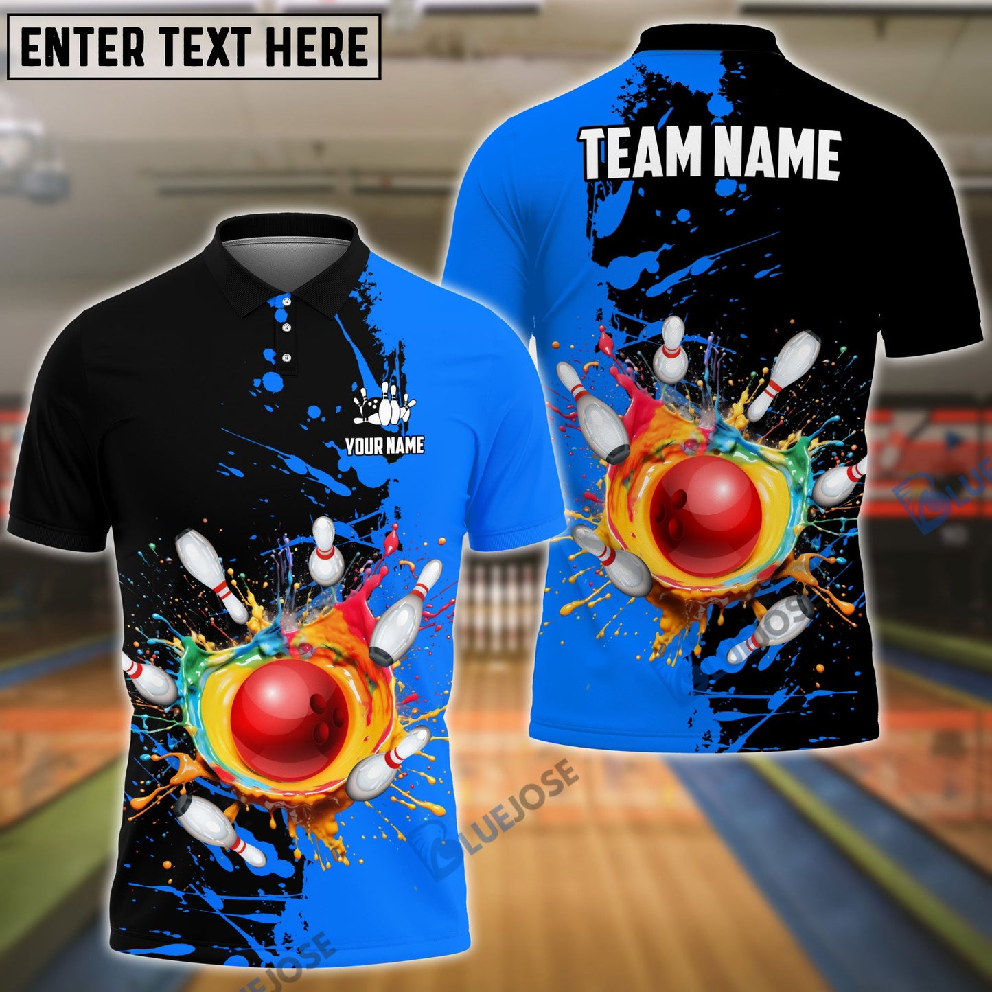 Frenzideas Bowling And Pins Ink Break Pattern Customized Name, Team Name 3D Shirt (4 Colors)