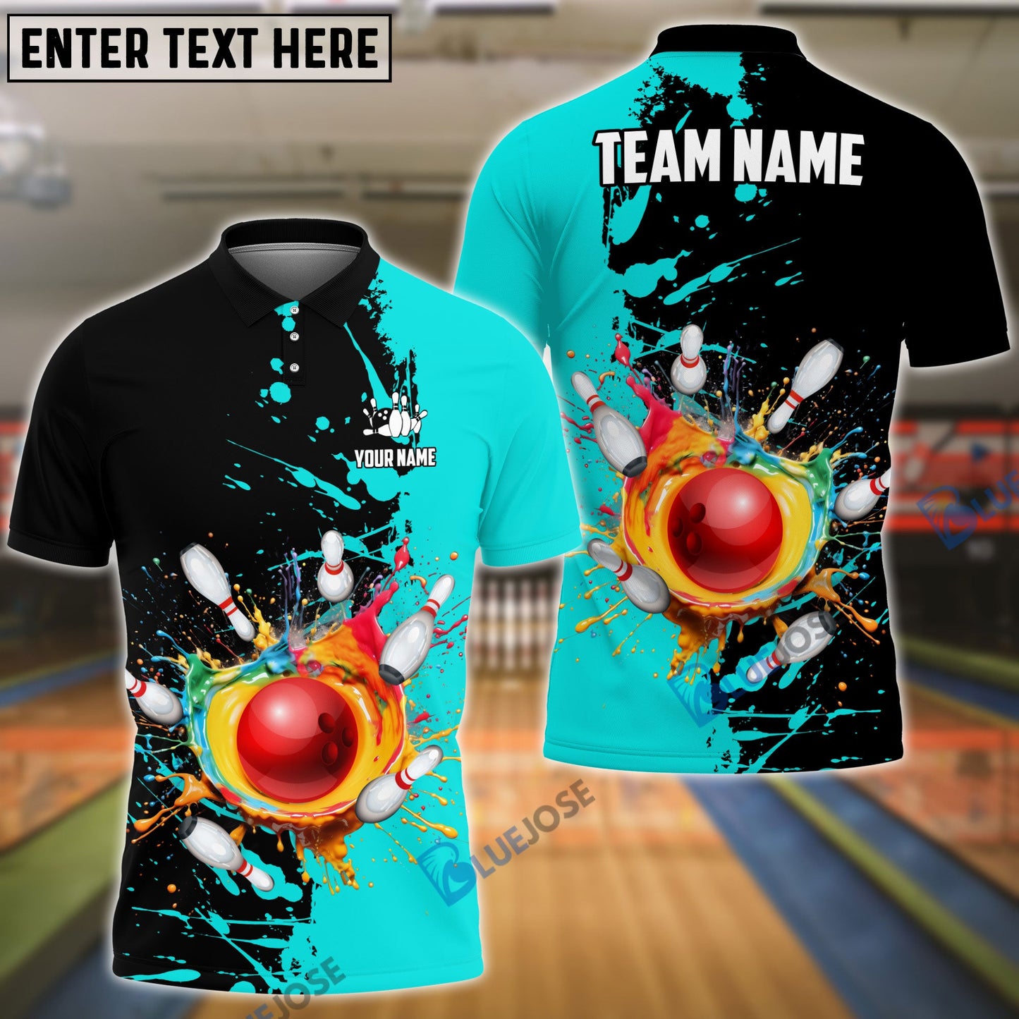 Frenzideas Bowling And Pins Ink Break Pattern Customized Name, Team Name 3D Shirt (4 Colors)