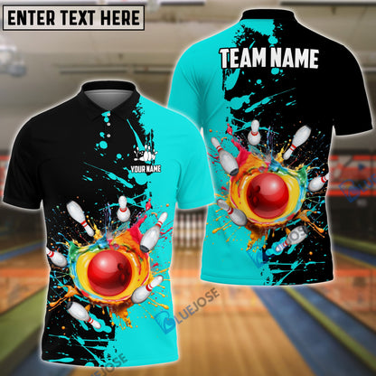 Frenzideas Bowling And Pins Ink Break Pattern Customized Name, Team Name 3D Shirt (4 Colors)
