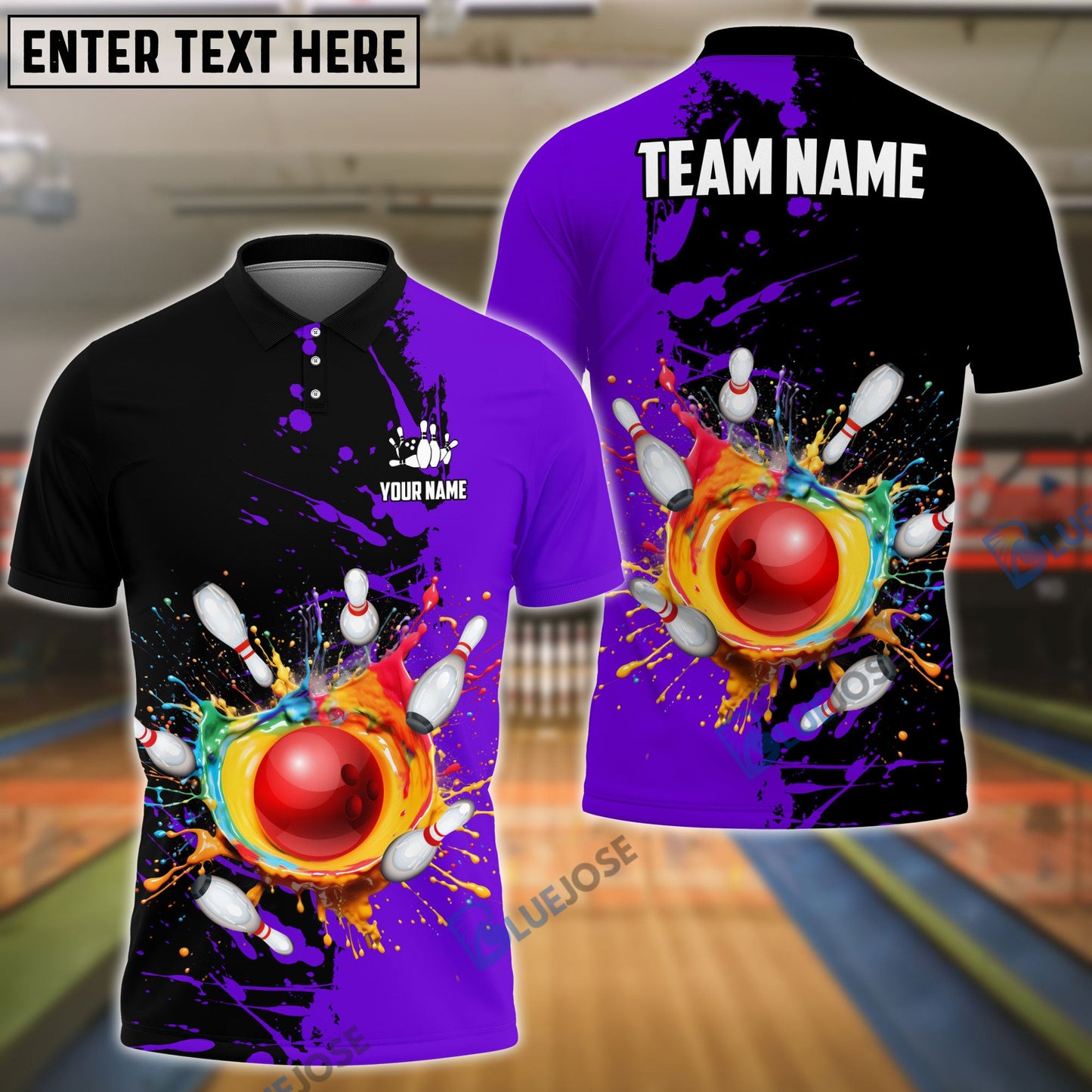 Frenzideas Bowling And Pins Ink Break Pattern Customized Name, Team Name 3D Shirt (4 Colors)