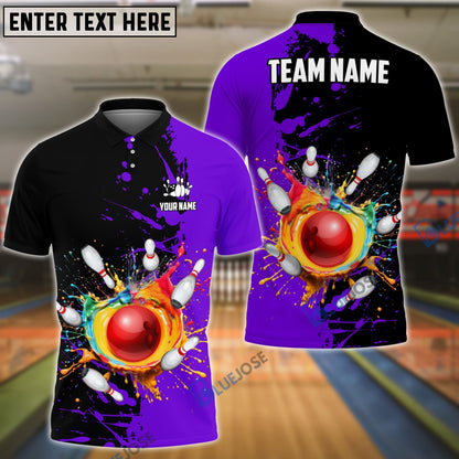 Frenzideas Bowling And Pins Ink Break Pattern Customized Name, Team Name 3D Shirt (4 Colors)
