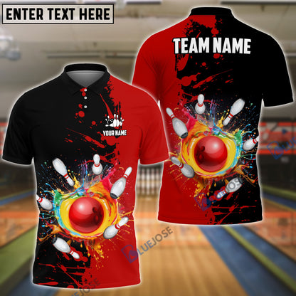 Frenzideas Bowling And Pins Ink Break Pattern Customized Name, Team Name 3D Shirt (4 Colors)