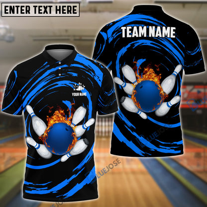 Frenzideas Bowling And Pins Wave Sea Pattern Customized Name, Team Name 3D Shirt (4 Colors)