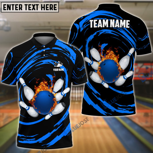 Frenzideas Bowling And Pins Wave Sea Pattern Customized Name, Team Name 3D Shirt (4 Colors)
