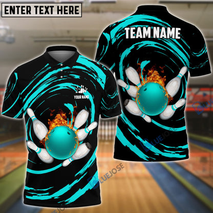 Frenzideas Bowling And Pins Wave Sea Pattern Customized Name, Team Name 3D Shirt (4 Colors)