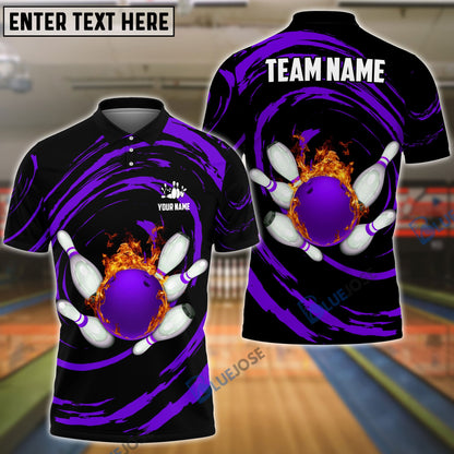 Frenzideas Bowling And Pins Wave Sea Pattern Customized Name, Team Name 3D Shirt (4 Colors)