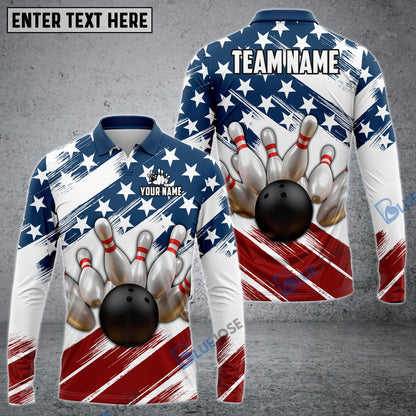 Frenzideas Bowling US Flag Customized Name, Team Name 3D Shirt