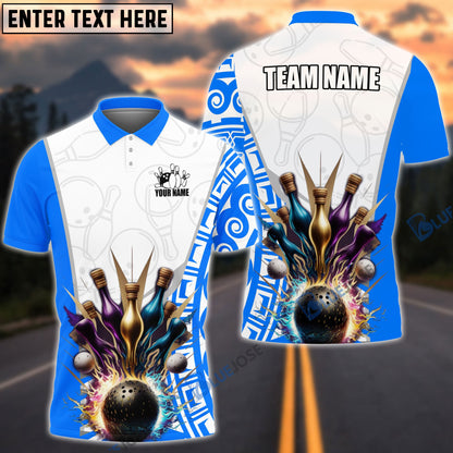 Frenzideas Bowling And Pins Antique Pattern Customized Name, Team Name 3D Shirt (6 Colors)