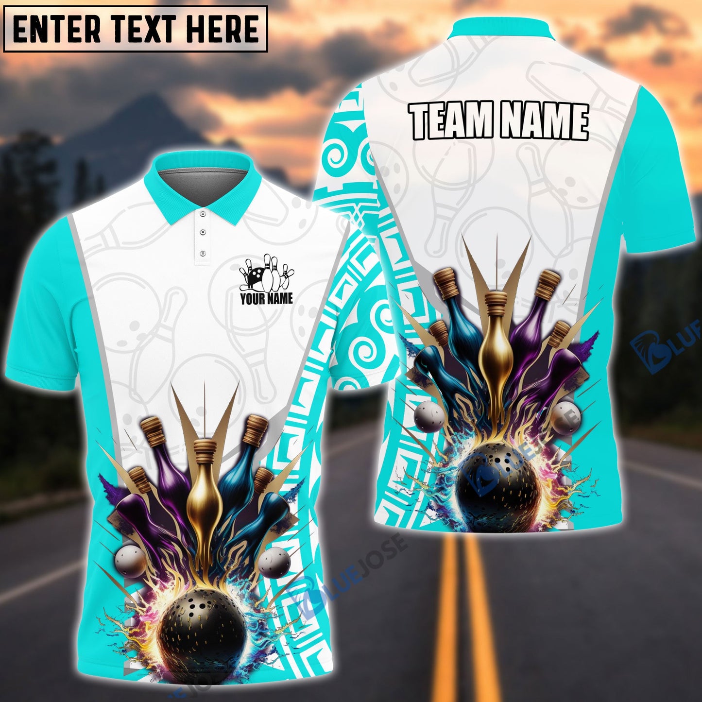 Frenzideas Bowling And Pins Antique Pattern Customized Name, Team Name 3D Shirt (6 Colors)
