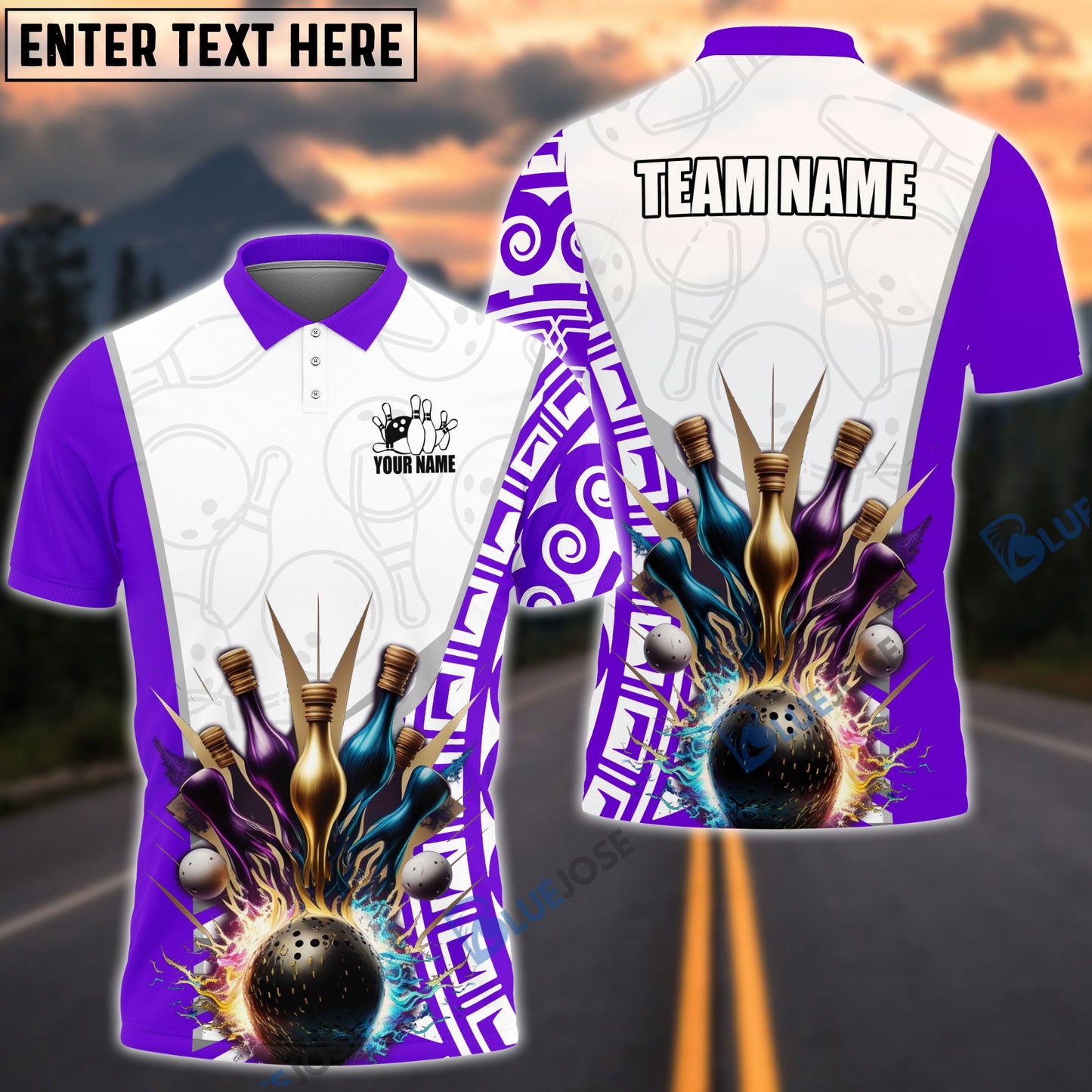 Frenzideas Bowling And Pins Antique Pattern Customized Name, Team Name 3D Shirt (6 Colors)