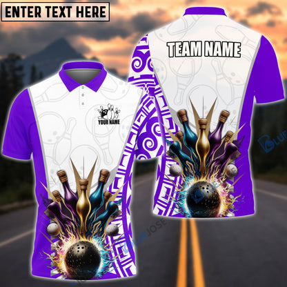 Frenzideas Bowling And Pins Antique Pattern Customized Name, Team Name 3D Shirt (6 Colors)