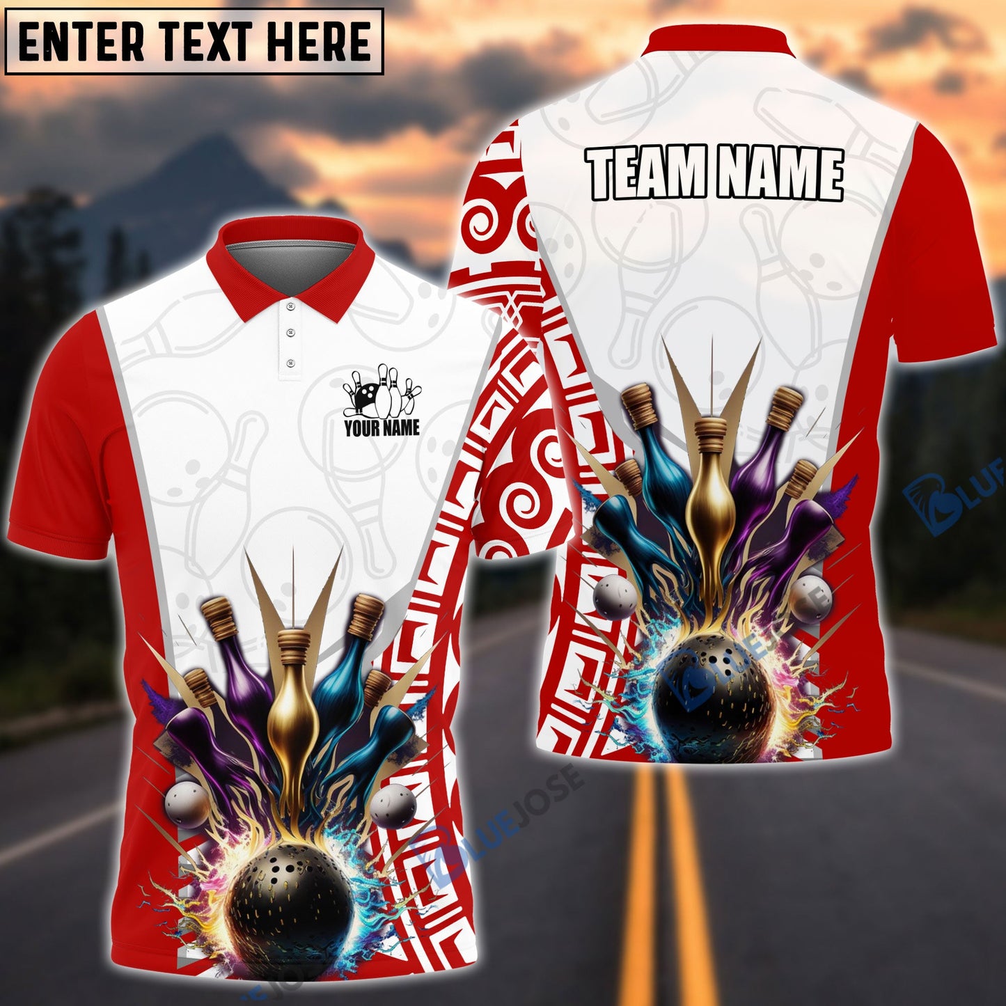 Frenzideas Bowling And Pins Antique Pattern Customized Name, Team Name 3D Shirt (6 Colors)