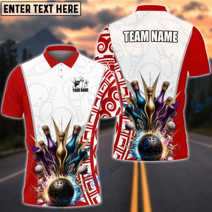 Frenzideas Bowling And Pins Antique Pattern Customized Name, Team Name 3D Shirt (6 Colors)