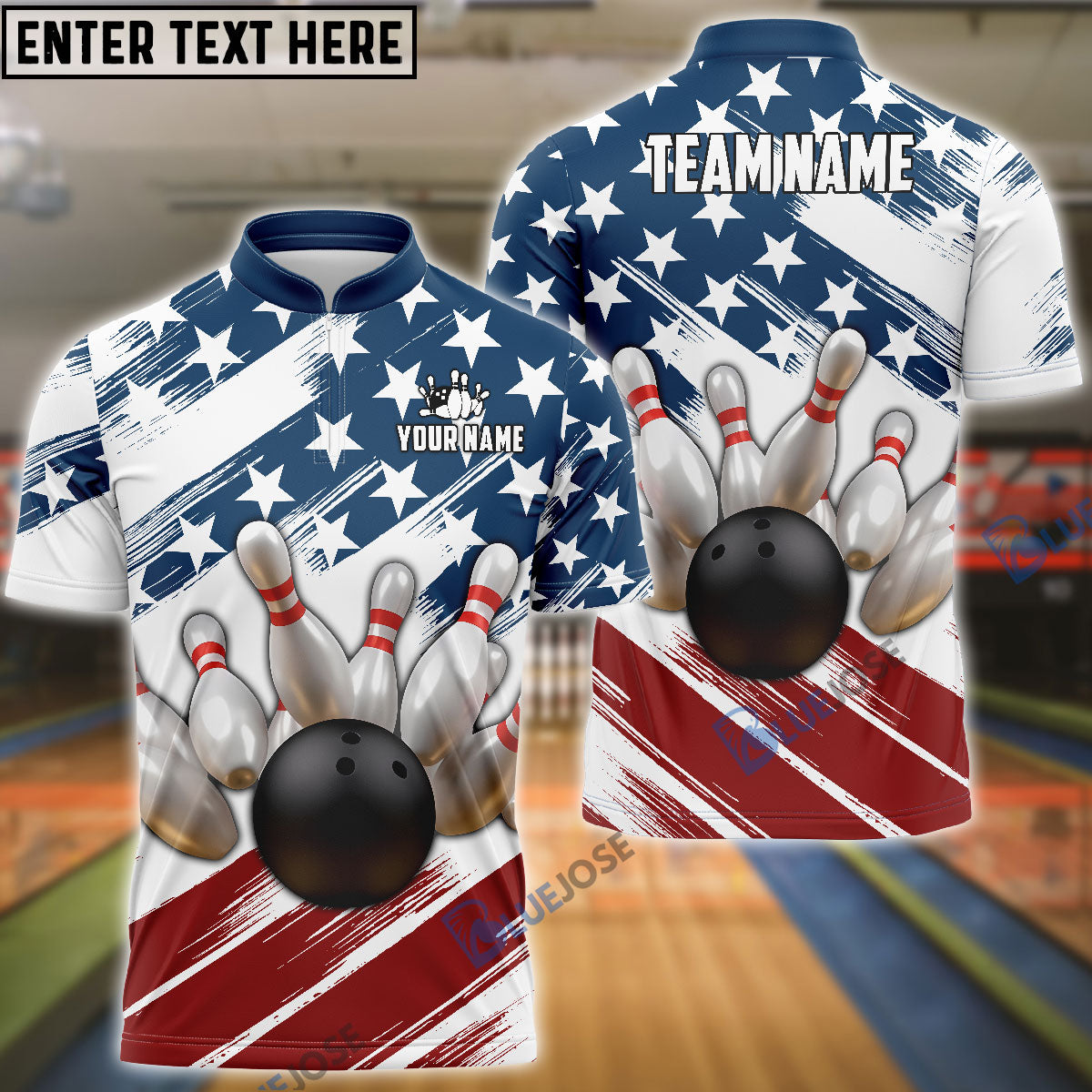 Frenzideas Bowling US Flag Customized Name, Team Name 3D Shirt