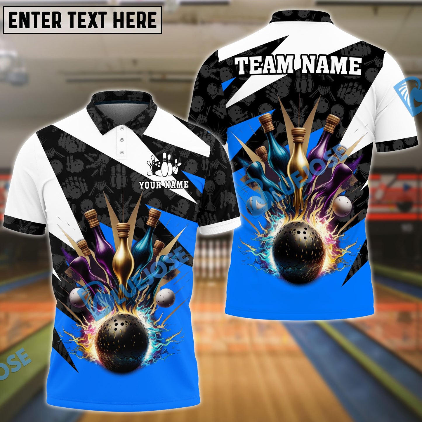 Frenzideas Bowling And Pins Color Lightning Customized Name 3D Shirt ( 4 Colors )