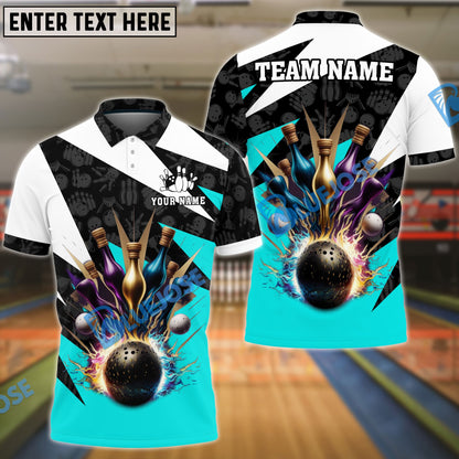 Frenzideas Bowling And Pins Color Lightning Customized Name 3D Shirt ( 4 Colors )