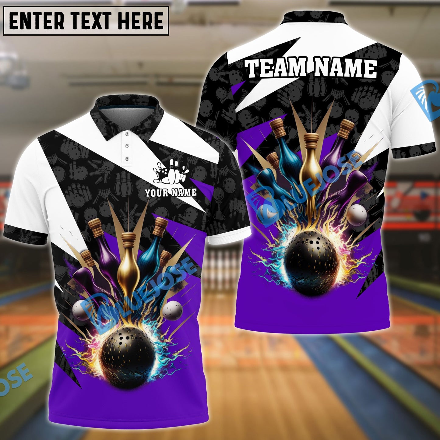 Frenzideas Bowling And Pins Color Lightning Customized Name 3D Shirt ( 4 Colors )
