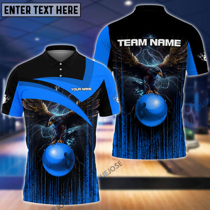 Frenzideas Bowling And Pins Premium Eagle Customized Name 3D Shirt (4 Colors)
