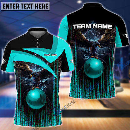 Frenzideas Bowling And Pins Premium Eagle Customized Name 3D Shirt (4 Colors)