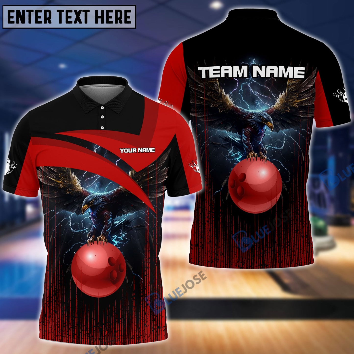 Frenzideas Bowling And Pins Premium Eagle Customized Name 3D Shirt (4 Colors)
