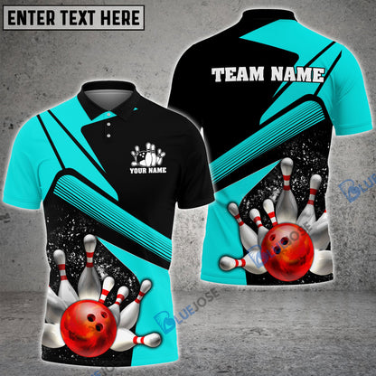 frenzidea Bowling And Pins Broken Paint Customized Name 3D Shirt (4 Colors)