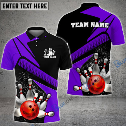 frenzidea Bowling And Pins Broken Paint Customized Name 3D Shirt (4 Colors)