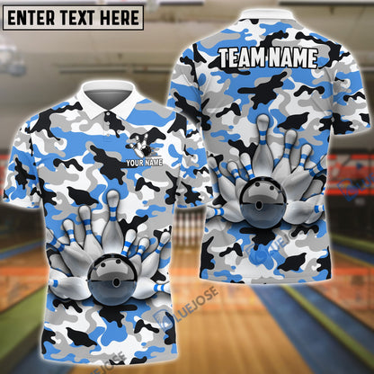 Frenzideas Bowling And Pins Color Camo Pattern Customized Name, Team Name 3D Shirt (4 Colors)