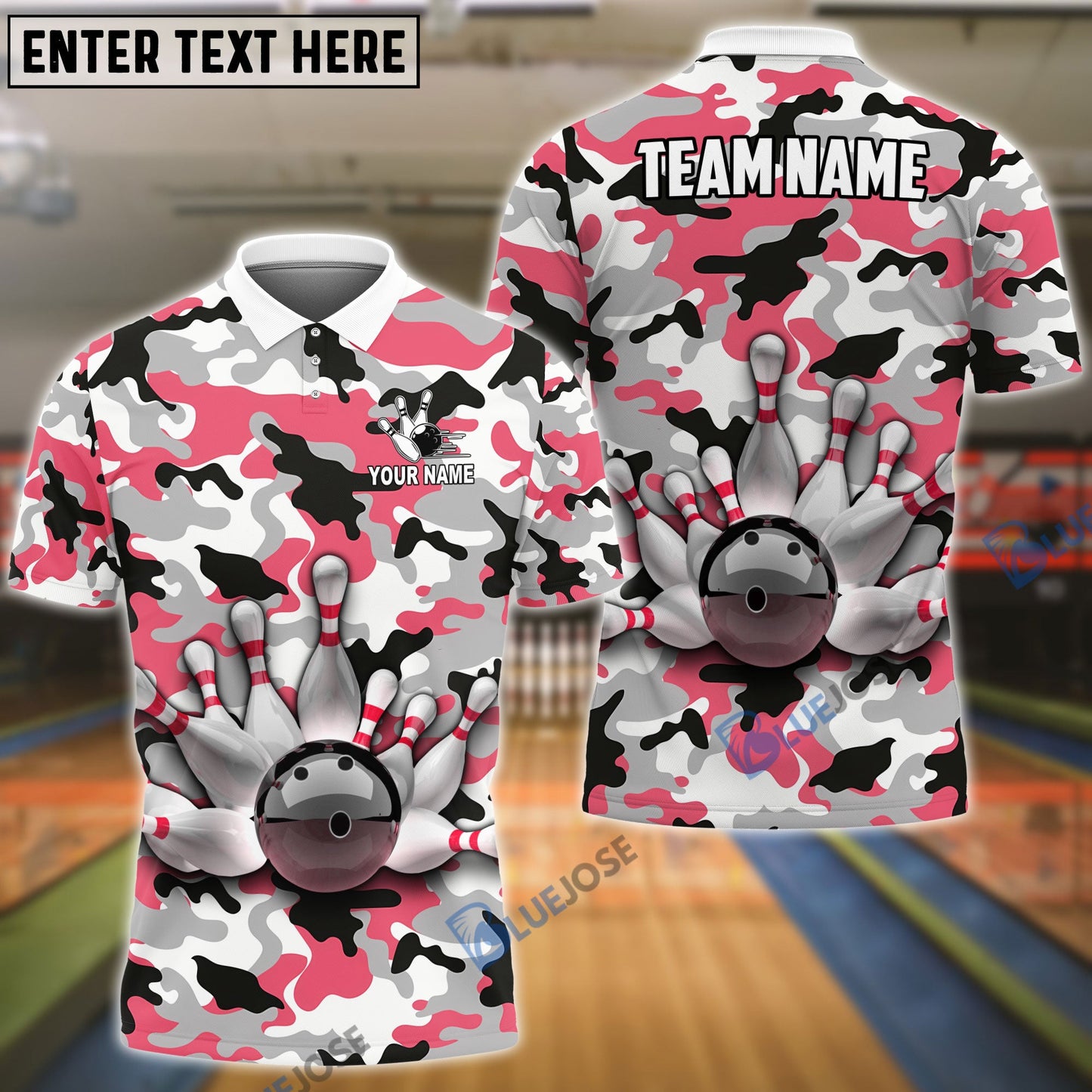 Frenzideas Bowling And Pins Color Camo Pattern Customized Name, Team Name 3D Shirt (4 Colors)