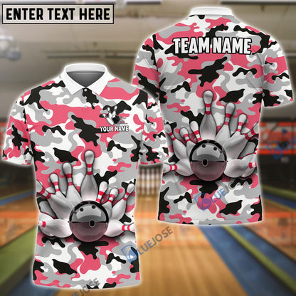 Frenzideas Bowling And Pins Color Camo Pattern Customized Name, Team Name 3D Shirt (4 Colors)